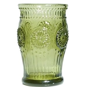Source Unknown Light Green Pressed Glass Tumbler with Medallion Motif Godinger